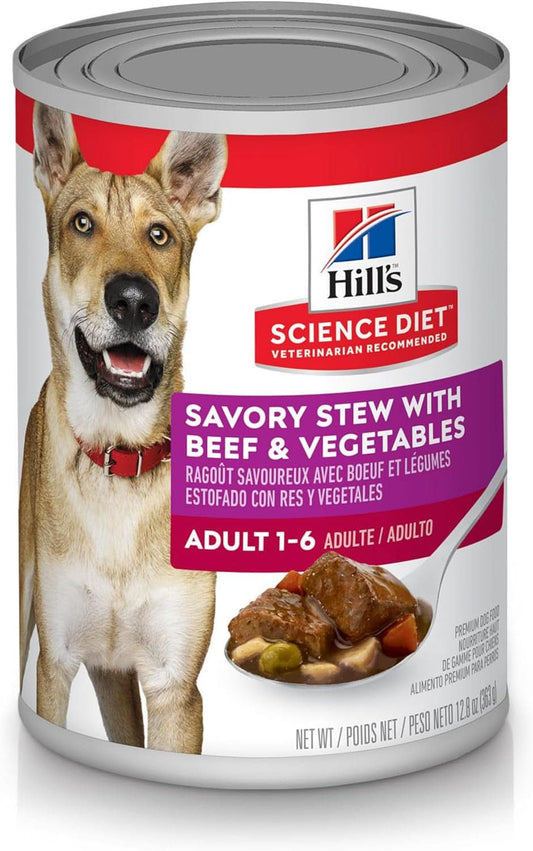 Hill's Science Diet  Adult Wet Dog Food, Savory Stew with Beef and Vegetables, 363G, 12 Pack, Canned Dog Food