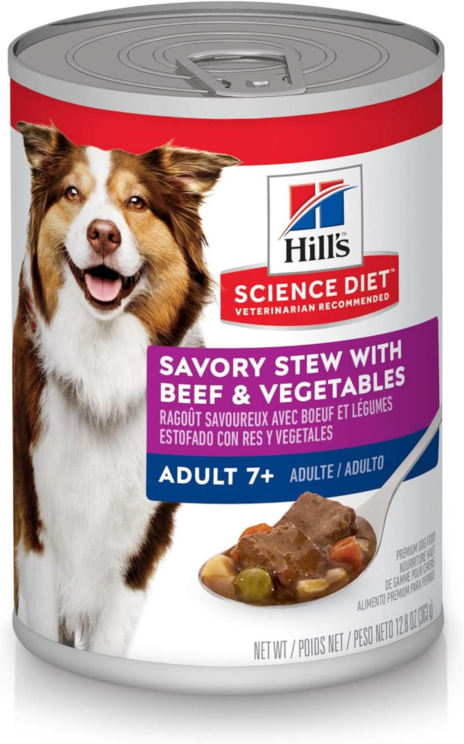 Hill's Science Adult 7+ Savory Stew with Beef and Vegetables Senior Canned Dog Food, 363G, 12 Pack