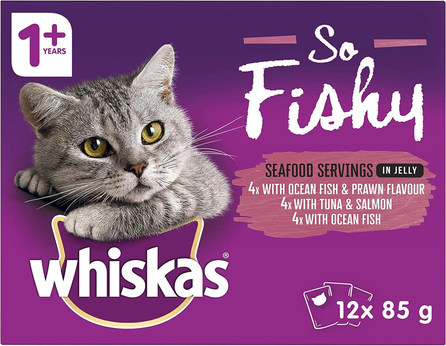 WHISKAS So Fishy Recipes 1+ Years Wet Cat Food Seafood in Jelly 12 X 85G, 5 Pack (60 Pouches)