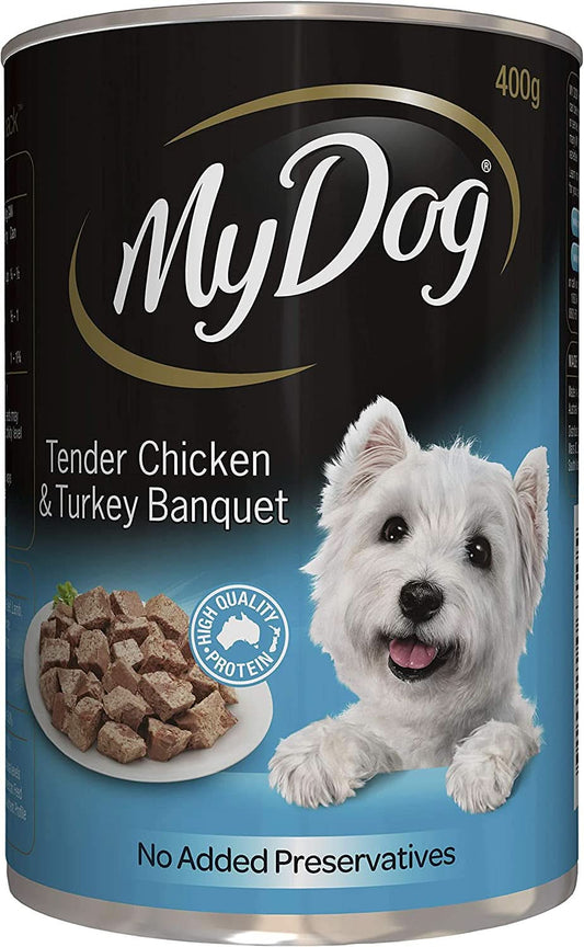 My Dog Adult Wet Dog Food Tender Chicken & Turkey Banquet 400G Can, 24 Pack