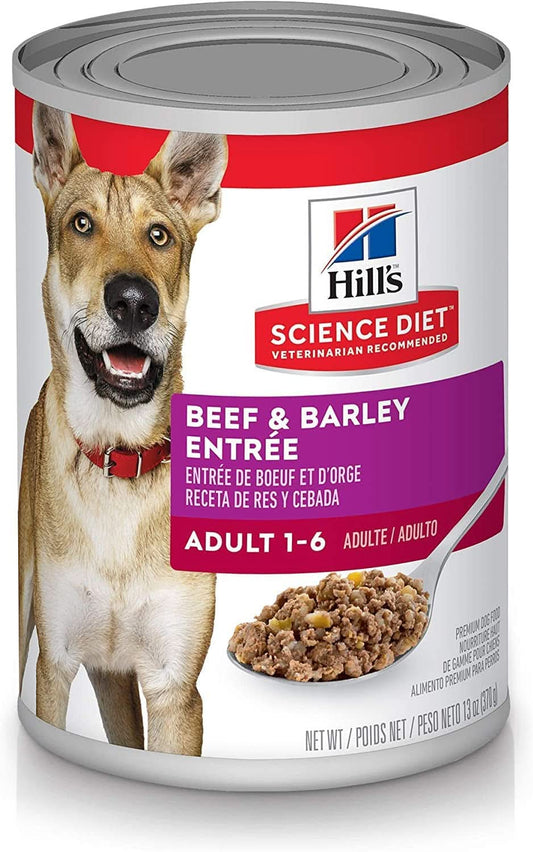 Hill's Science Diet Adult Wet Dog Food, Beef and Barley Entrée, 370G, 12 Pack, Canned Dog Food