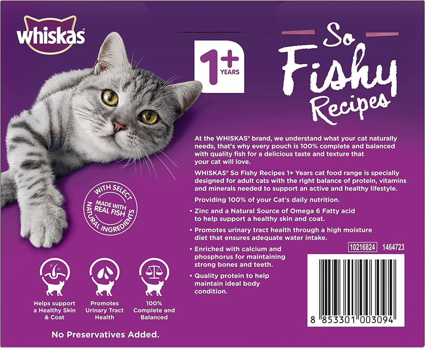 WHISKAS So Fishy Recipes 1+ Years Wet Cat Food Seafood in Jelly 12 X 85G, 5 Pack (60 Pouches)