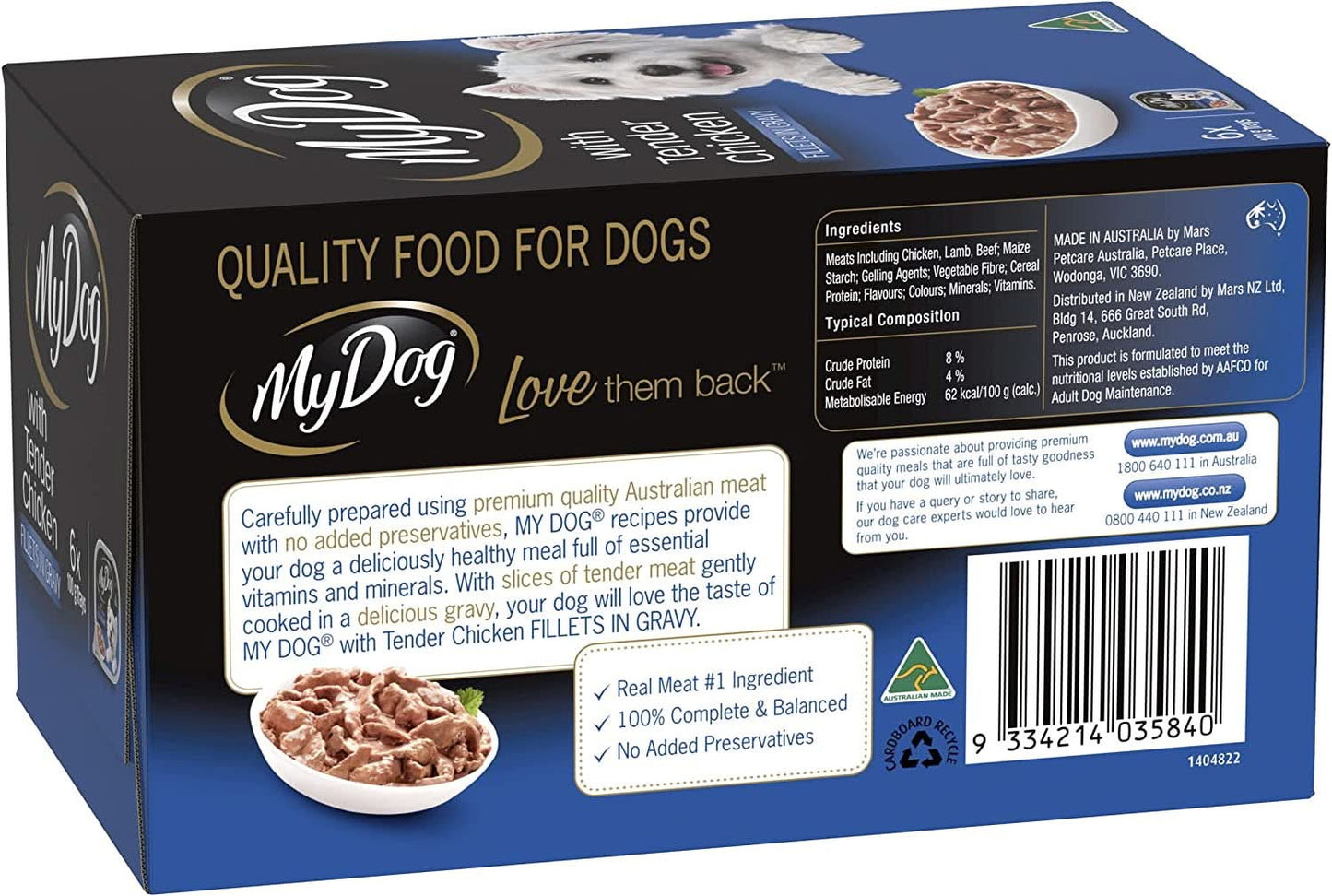 My Dog Adult Wet Dog Food with Tender Chicken 6 X 100G, 6 Pack (36 Trays)